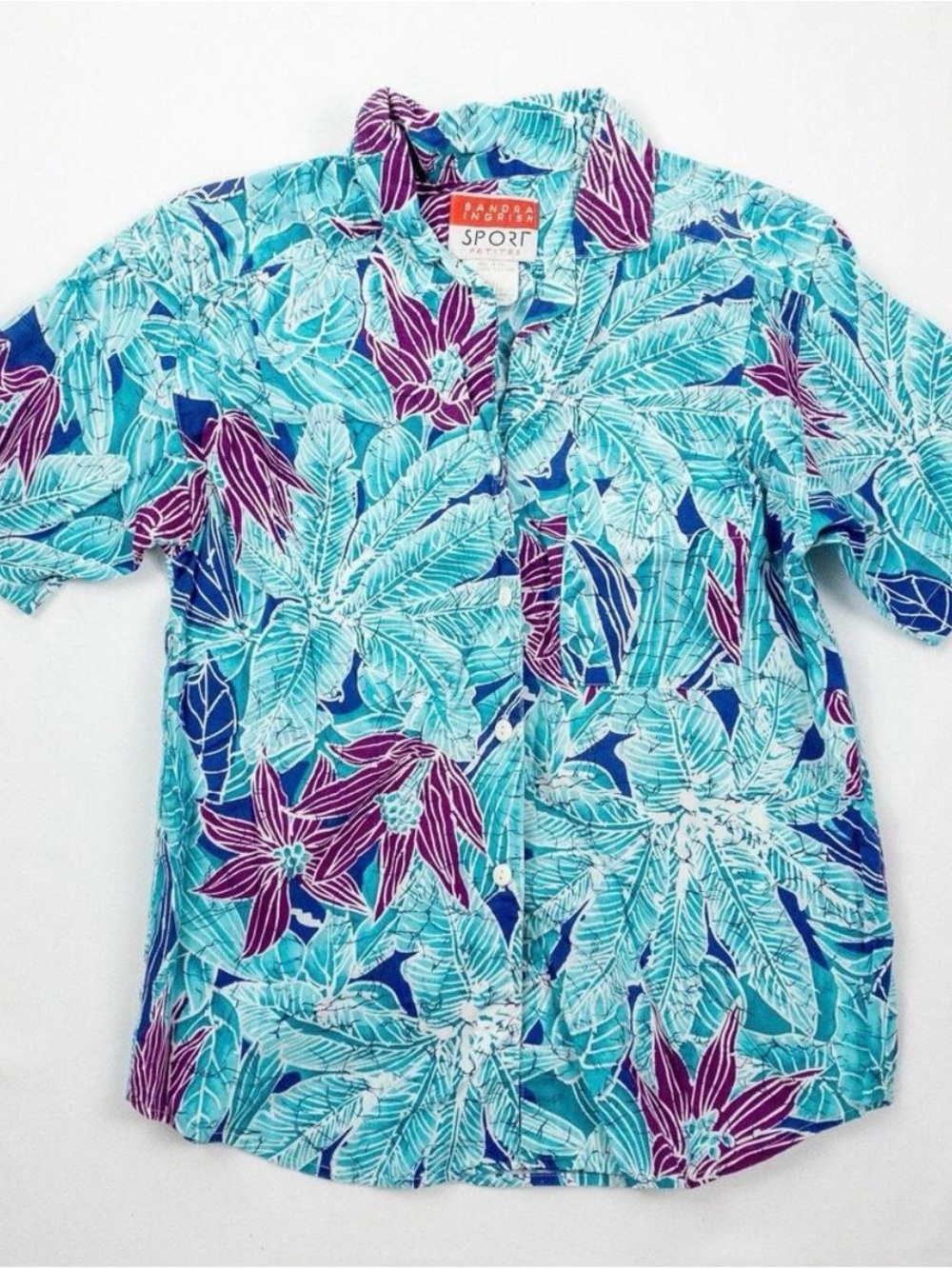 Sandra Ingrish Vintage Hawaiian Blue Shirt Womans Small